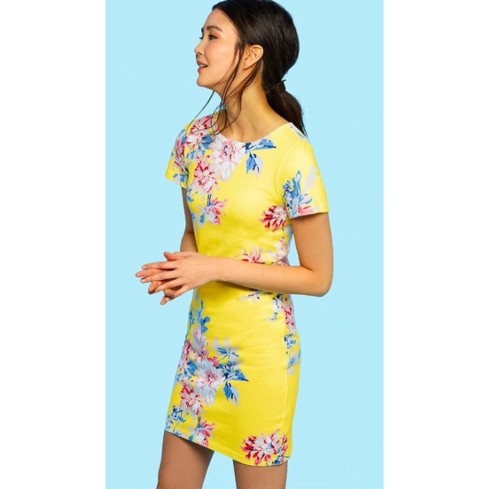 Joules‎ yellow floral Riviera print jersey t-shirt dress Size 6 summer beach